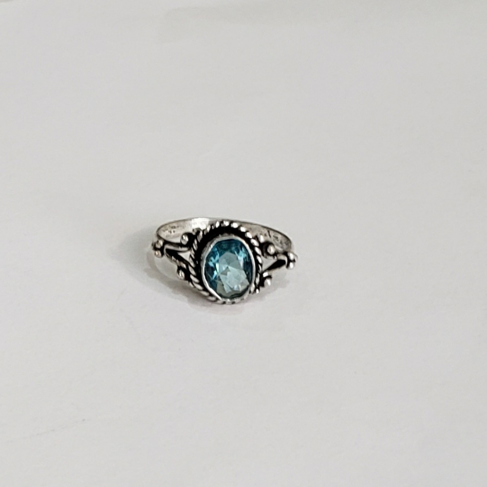 Blue topaz ring, 925 silver blue topaz ring, 925 blue topaz vintage ring - Picture 3 of 14